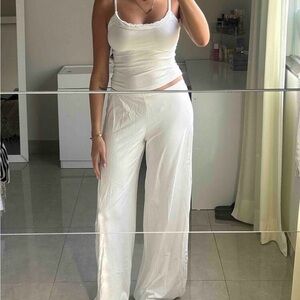 two piece white tank top and pants with lace loungewear
